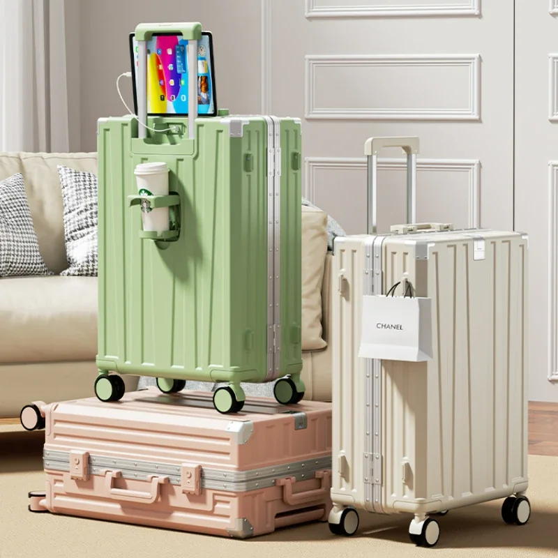 

Aluminum Frame Travel suitcase on wheels multifunctional USB Suitcase Fashion woman Large capacity ABS+PC trolley luggage