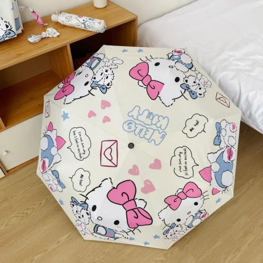 Sanrio Hello Kitty Umbrella Cartoons Sun Umbrella Sunny and Rainy Dual-Use Girl Student Sunscreen Uv Protection Folding Umbrella