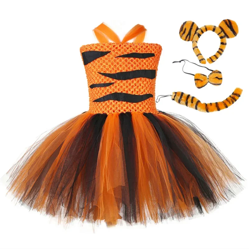 Tiger Tutu Dress Girls Zoo Animal Outfit Halloween Costume For Kids Fancy Clothes Toddlers Baby Girl Birthday Party Dresses MN9