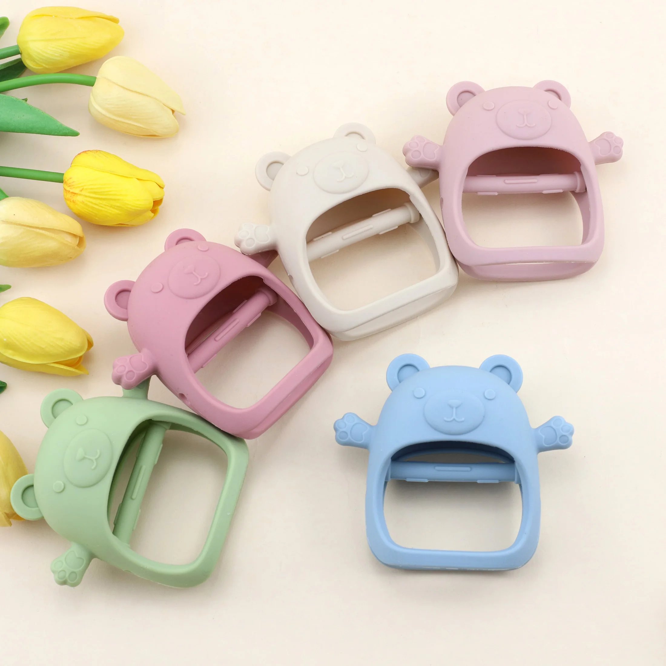 Silicone Teddy Bear Teething Toy for Babies, Easy to Grip and Anti Food Hand Toy