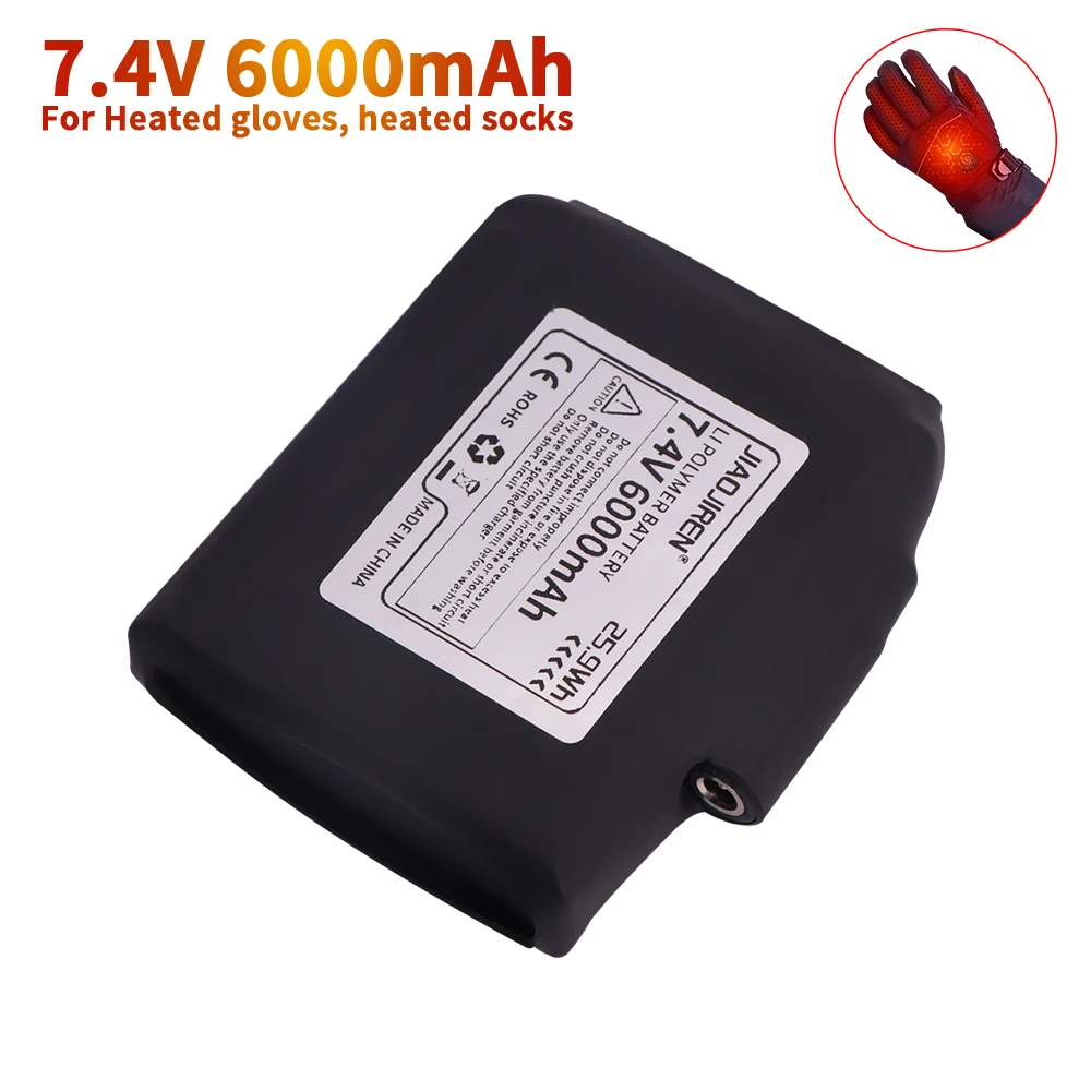 jiaojiren 7,4 V 6000 mAh wiederaufladbarer Lithium-Polymer-Akku für beheizte Handschuhe, Socken, beheizte Jacken, Weste, Motorradhandschuhe, USB-Ladegerät 6