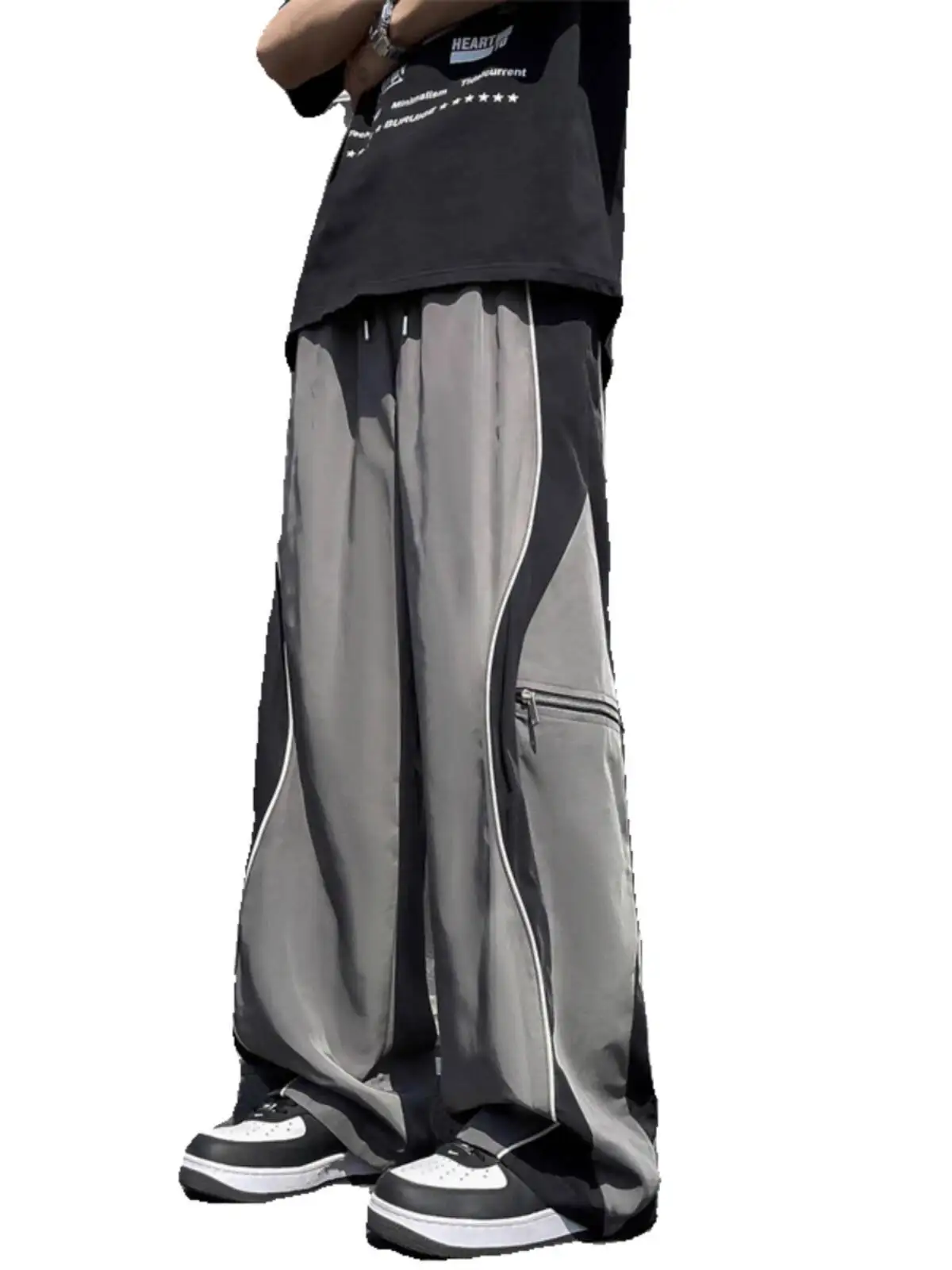 Men's Sports Pants Autumn High Street Cargo Pants Trendy Outdoor Casual Loose Color Block Functional Straight Wide Leg Trousers