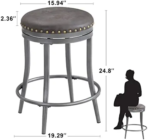 كراسي مطبخ معدنية بارتفاع منضدة ، مجموعة من كراسي جلدية اصطناعية دوارة ، كراسي بارستول لمطعم وتناول طعام ، 24 & #