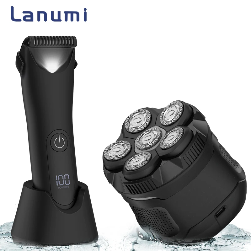 RESUXI Men Professional 2-in-1 Electric Shaver Dry/Wet LED Lighting Razor Rechargeable Bald Hair Clipper Full Body Hair Trimmer