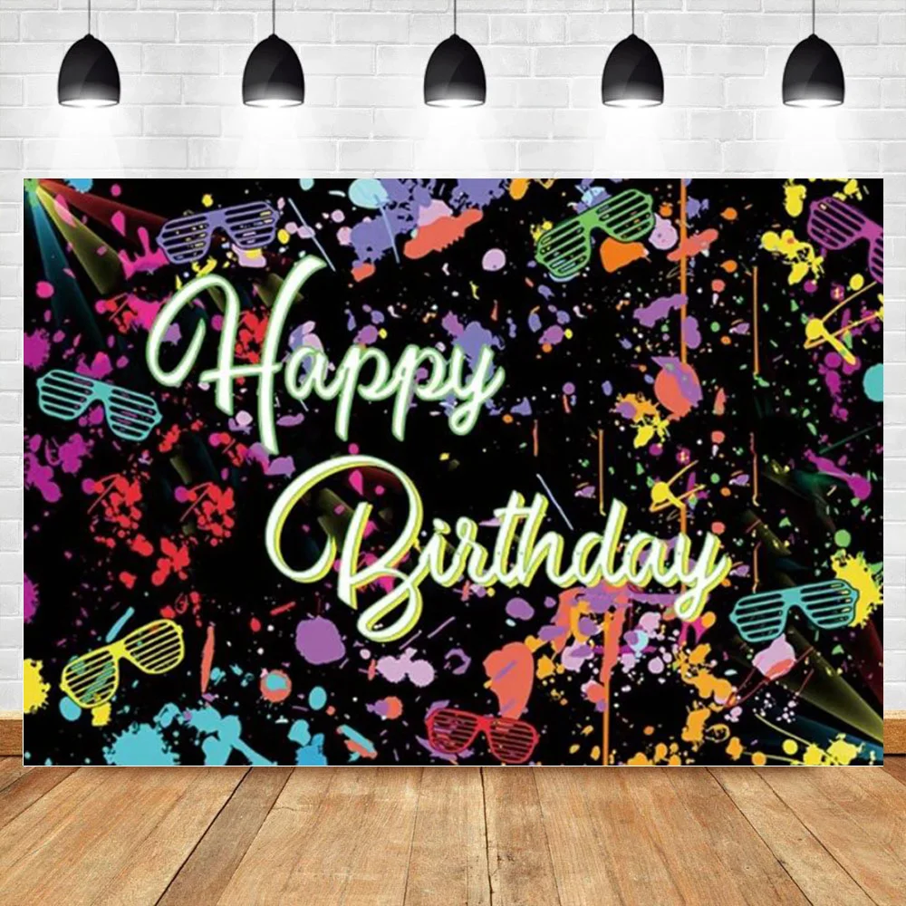 Birthday Dance Party Decoration Shiny Disco Backdrop Blue Stage Night Club  Neon Music Photography Background Photo Booth Props