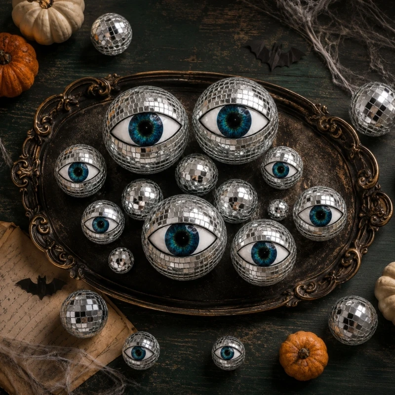 16Pcs Halloween Table Decors Disco Eyeballs Set with Mirrored Finish Foam Ornaments JOMD