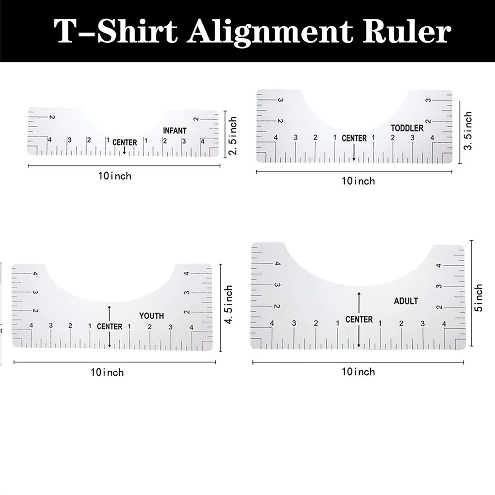 4-częściowa koszulka z linijką narzędzie wyrównujące linijka z linijką do listew z tabelą rozmiarów odzieży dla niemowląt dla dorosłych
