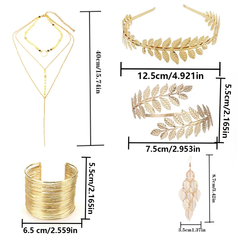 

Greek goddess clothing accessories set, including leaf crown, leaf pendant earrings, etc., suitable for party and festivals