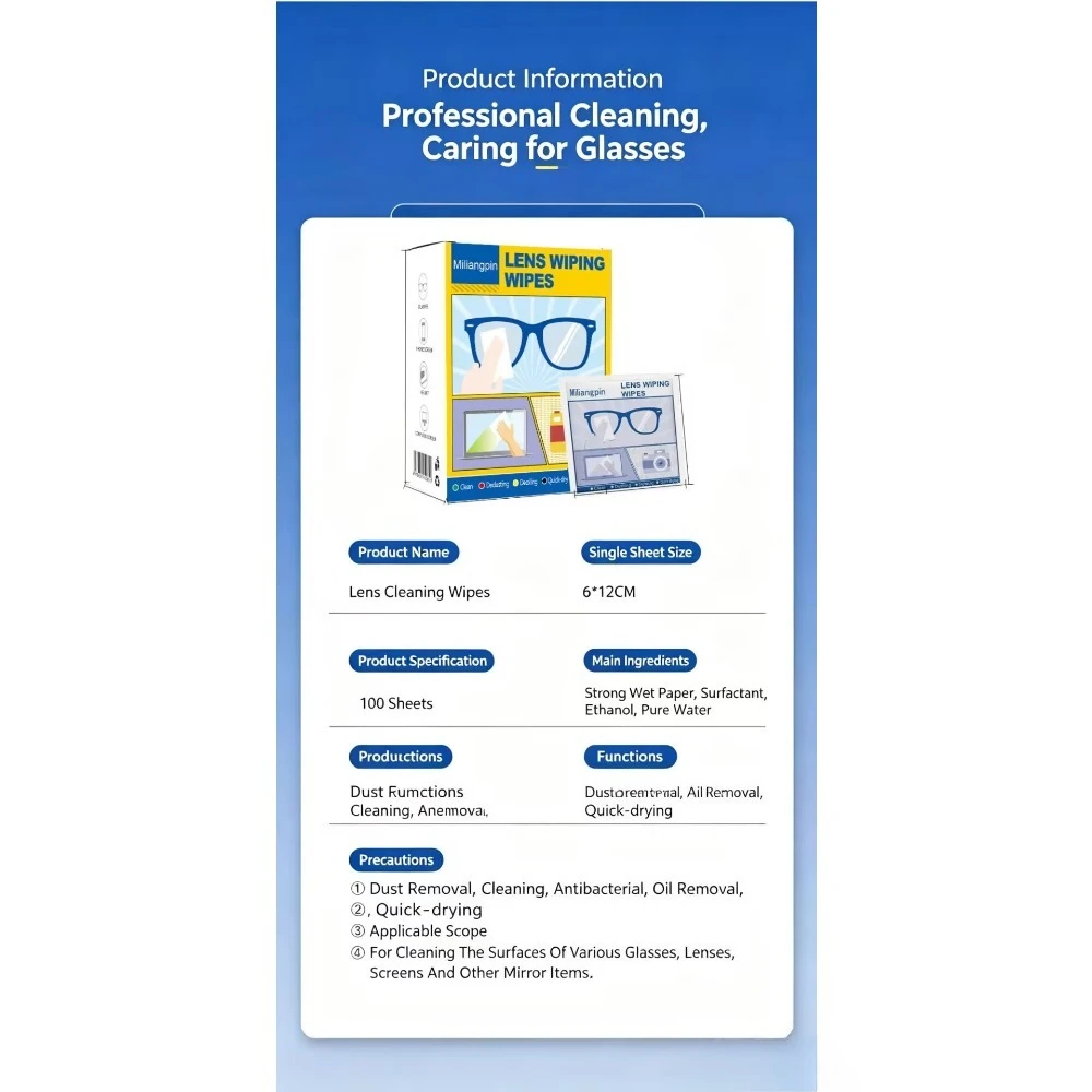 The Glasses Defogging Wet Wipes Quickly Dissolve Water Vapor, Effectively Block Fog For a Long Time and Leave No Marks WhenWiped