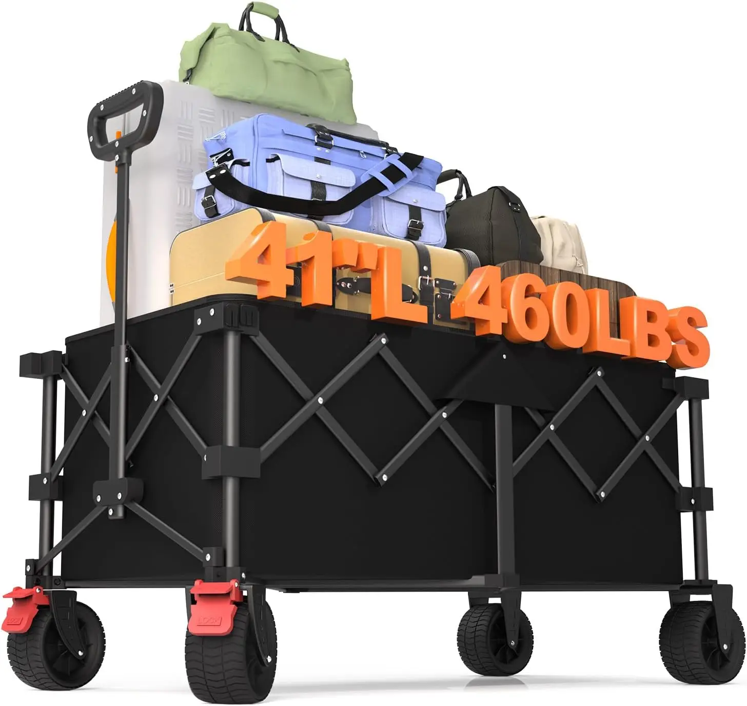 Black Collapsible Wagon Cart for Camping, Garden, Shopping, Sports - 460LB Capacity, 220L Volume, All-Terrain Wheels