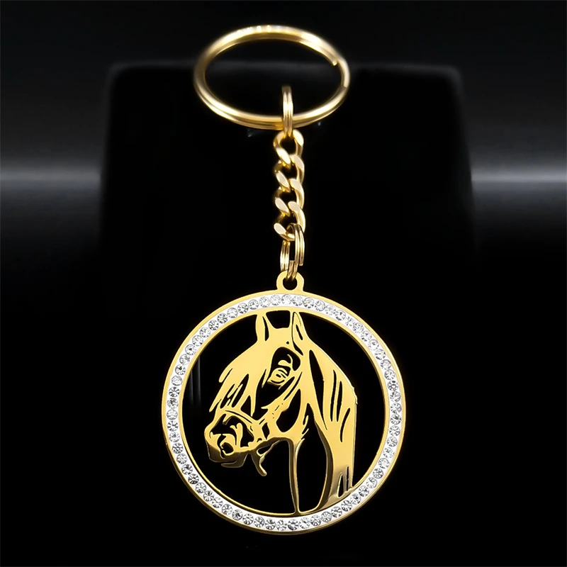 Aesthetic Horse Pendant Keychain Rhinsetone Stainless Steel Animal Handbag Key Holder Accessory Souvenir Gift Jewelry K42S01