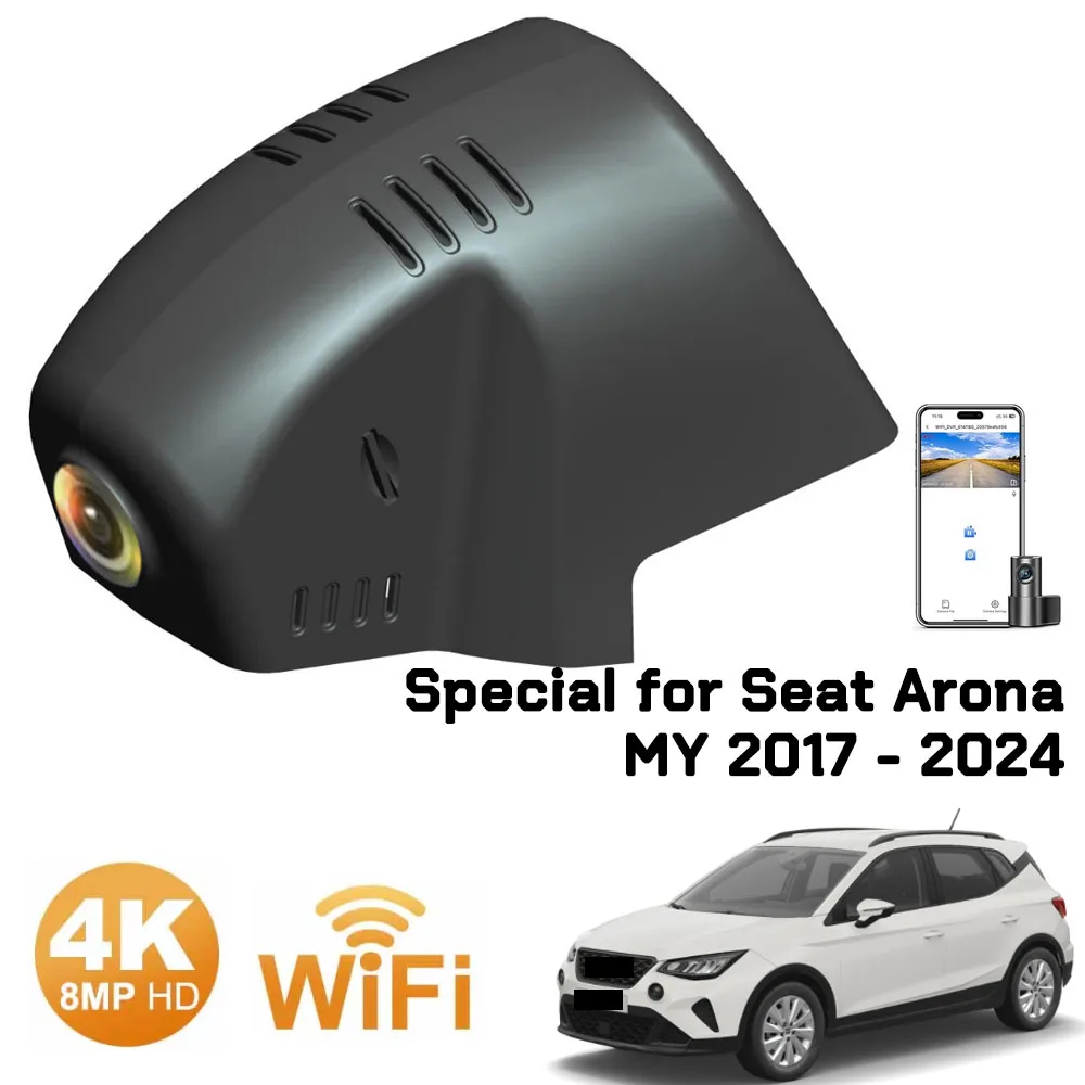 Dashcam Front and Rear Dash Cam 4K Wifi Dual Dash Car Camera Compatible for Seat Arona Fr 2024 2023 2022 2021 2020 2019 2018