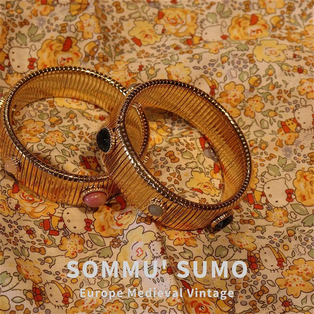 

The Same Natural Gemstone Agate Gold Retro Bracelet Women's Light Luxury Niche Exquisite