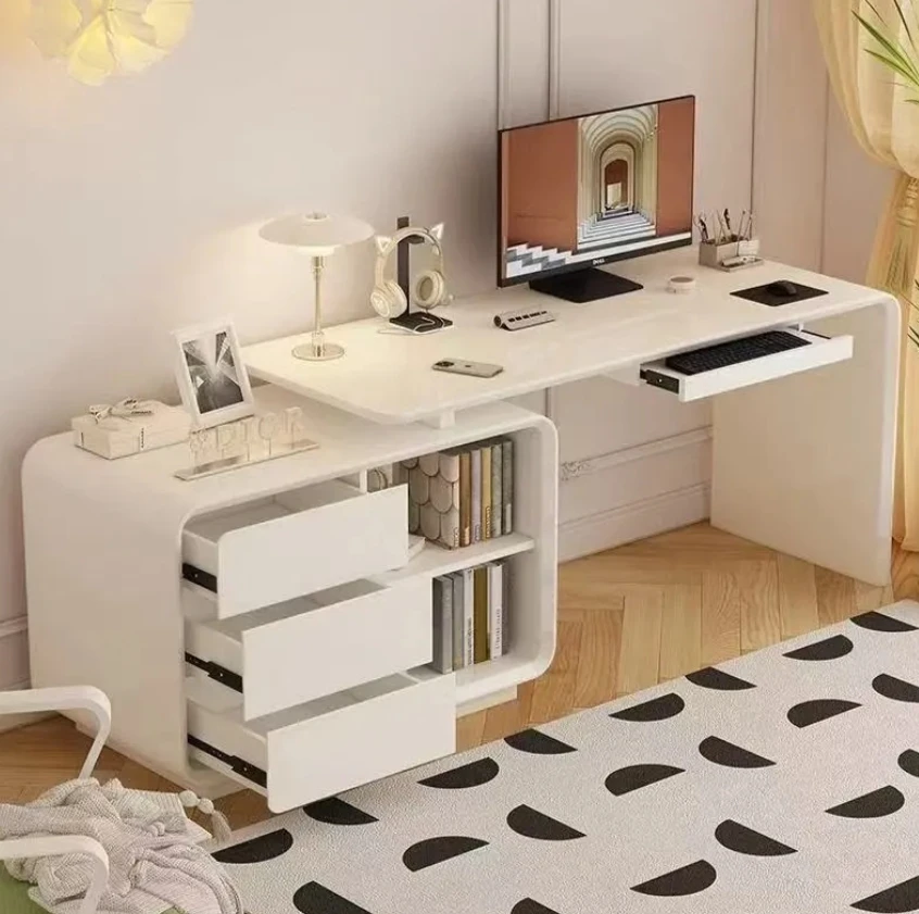 *Modern Minimalist Home Baking Paint Desk Bedroom Solid Wood Corner Nordic Light Luxury Extendable