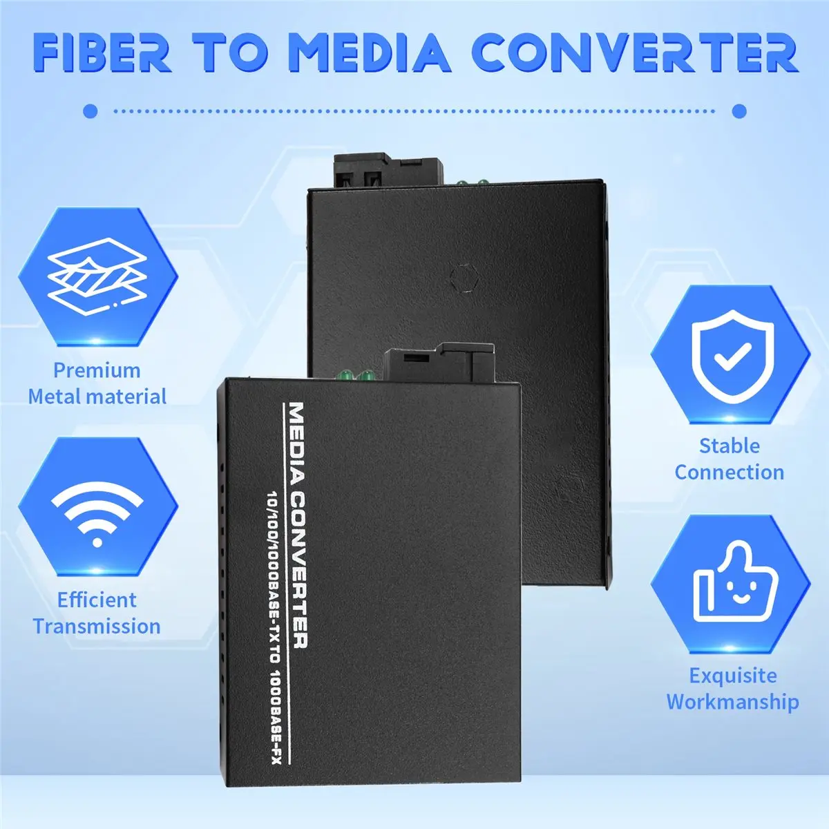 ABZJ Fiber to RJ45 Ethernet Media Converter 3KM Gigabit Ethernet Converter 1000Mbps Fiber Optic Transceiver EU Plug