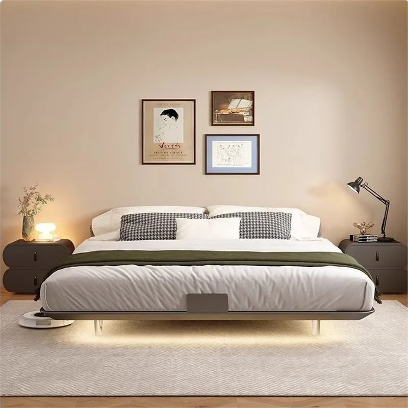 

Suspended cream wabi sand wind small apartment 2025 new Internet celebrity bedless carbon steel frame bed frame
