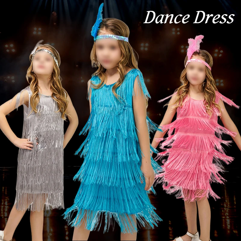 

Girls Latin Dance Dress Fashion Tassel Dress Kids Salsa Samba Tango Ballroom Latin Dance Fringe Dress Stage Performance Costume