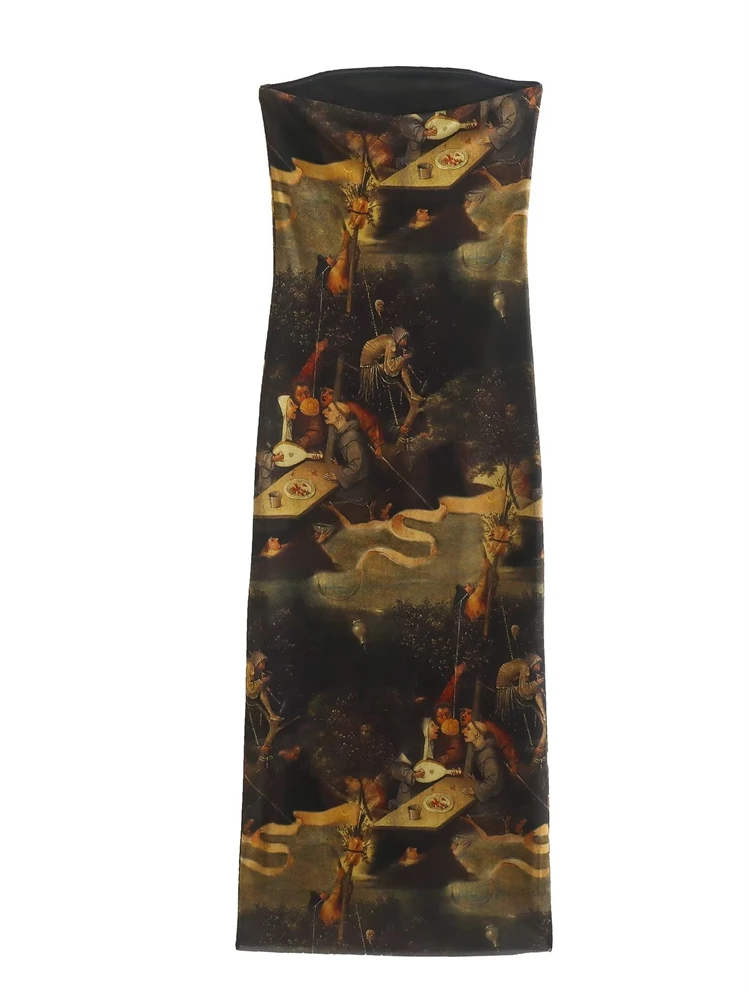 KEYANKETIAN spring new national wind totem print wrapped chest type sheath dress women's one-line neck high waist MIDI skirt