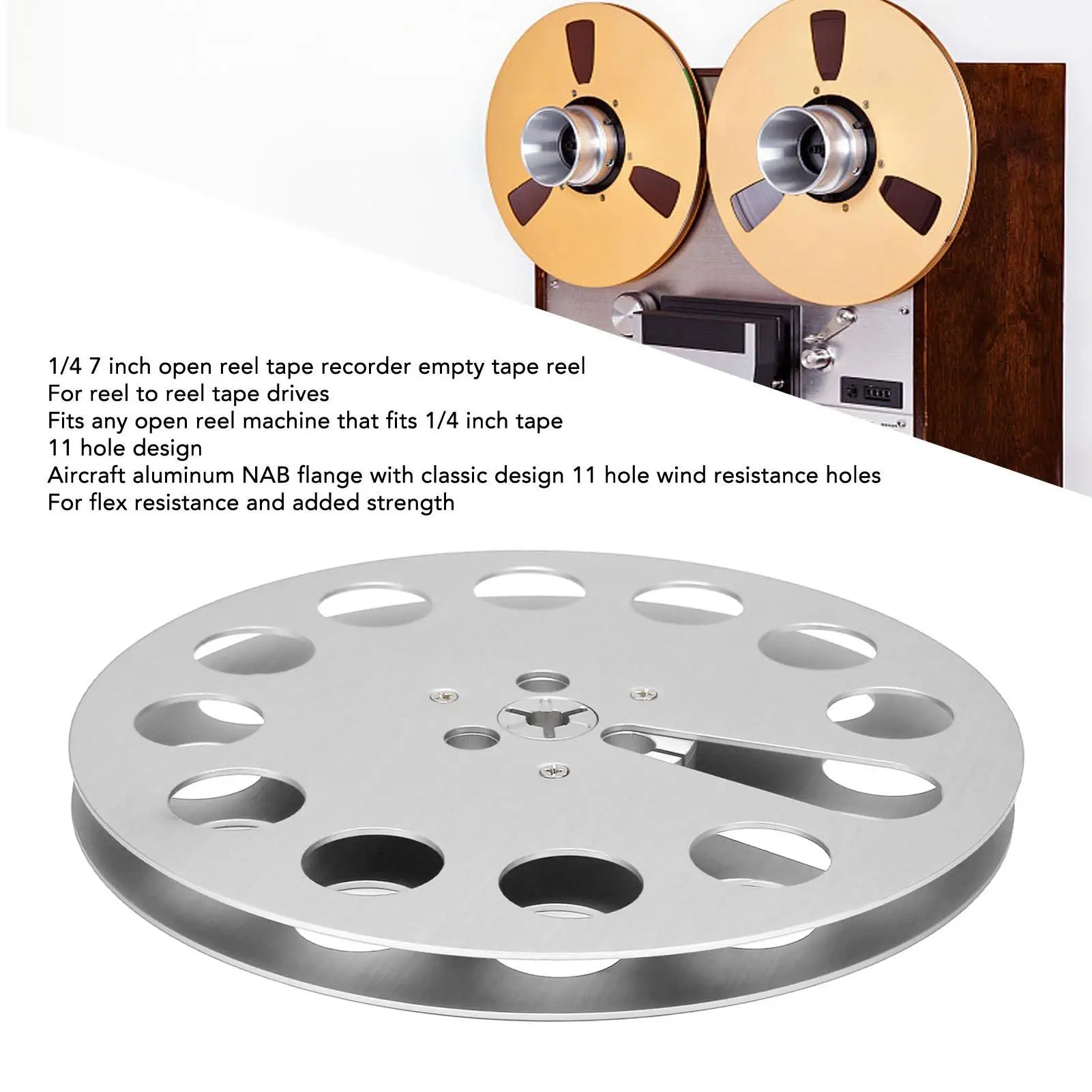 7-Inch Aluminum Alloy 1/4 Tape Reel with 11 Holes - Universal Recording Takeup Machine Part