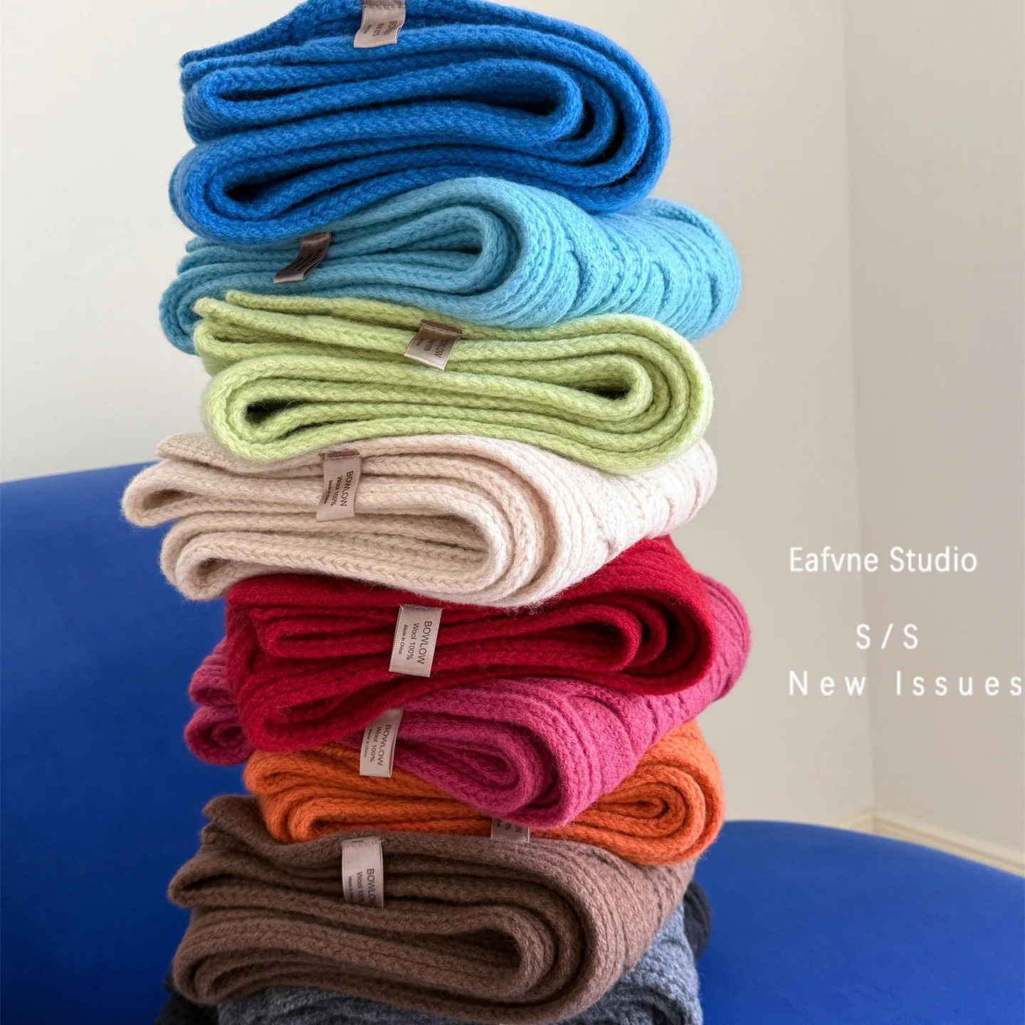 Korean Style 100% Wool Warm Soft Knitted Twist Scarf Women's Winter Versatile Student Couple Thickened Warm Wool Blue Scarf