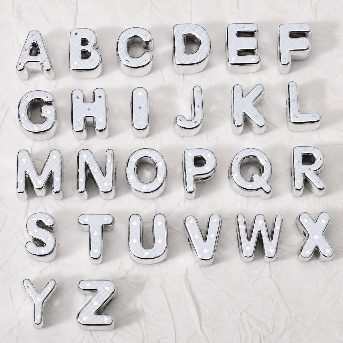 1pc Acrylic Blue White Plaid Star Large Hole Alphabet Beads A-Z Letter Loose Beads DIY Bracelet Keychain Jewelry Making Supplies