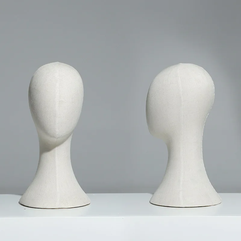 White Linen Wrapped Mannequin Head Adult Male Female Wig Display Model Head Pin-able Prop For Jewelry Clothing Store
