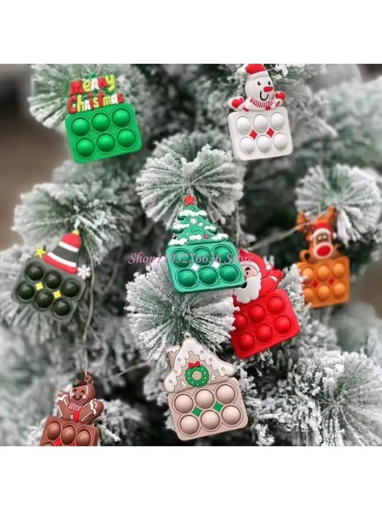 R6FD Cartoon Christmas Keychain Push Bubble Keychain Antistress  Toy