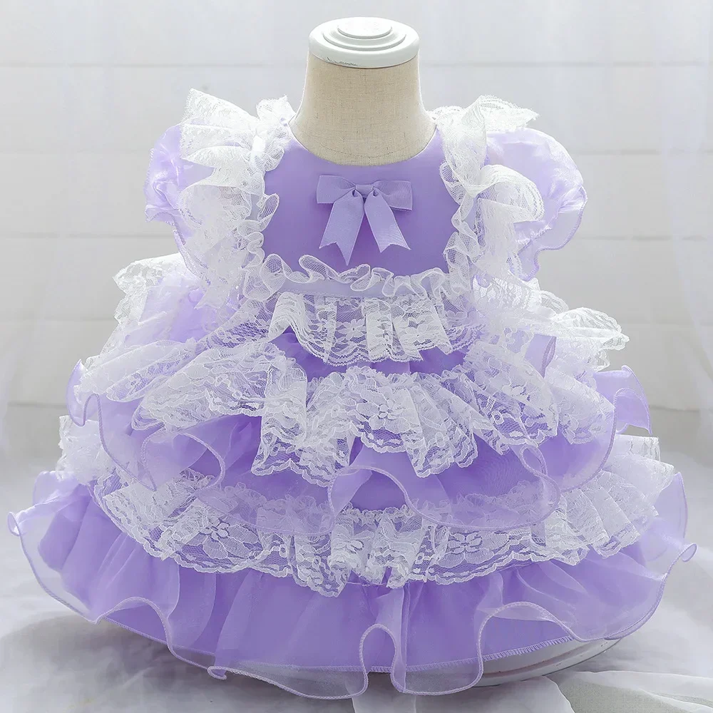 Lolita Bow Baby Girl Dress Newborns Flower Baptism Dress for Girls First 1 Year Birthday Party Wedding Dress Baby Clothes Gown