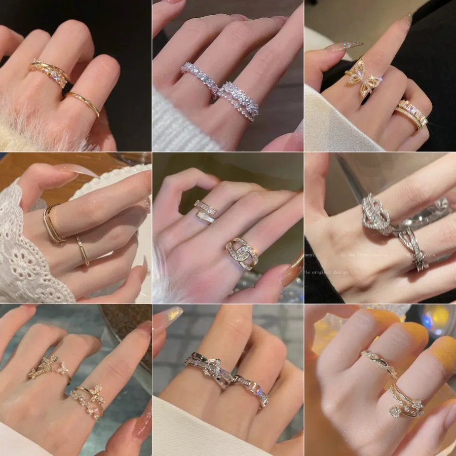 Light Luxury Fashion High-end Pearl Zircon Copper Ring Women's Design Retro Personality Open Finger Ring Jane