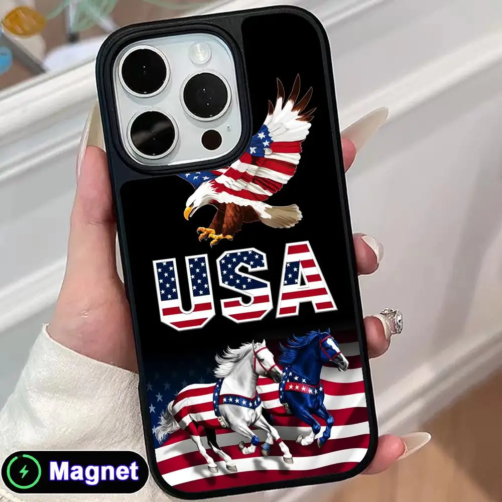 

USA America Flag Matte Surface Magsafe Mobile Phone Case for iPhone 17 16 15 14 13 12 11 Air Pro Max Plus Colorful Cover