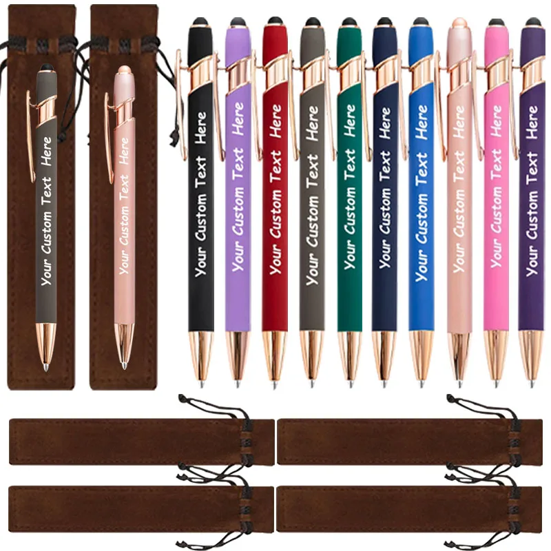 25 Sets Anpassbare Kugelschreiber Luxuriöse Soft-Touch Schreibgeräte mit Braunen Etuis - Enthält 25 Stifte und 25 Braune Taschen – Detail 1
