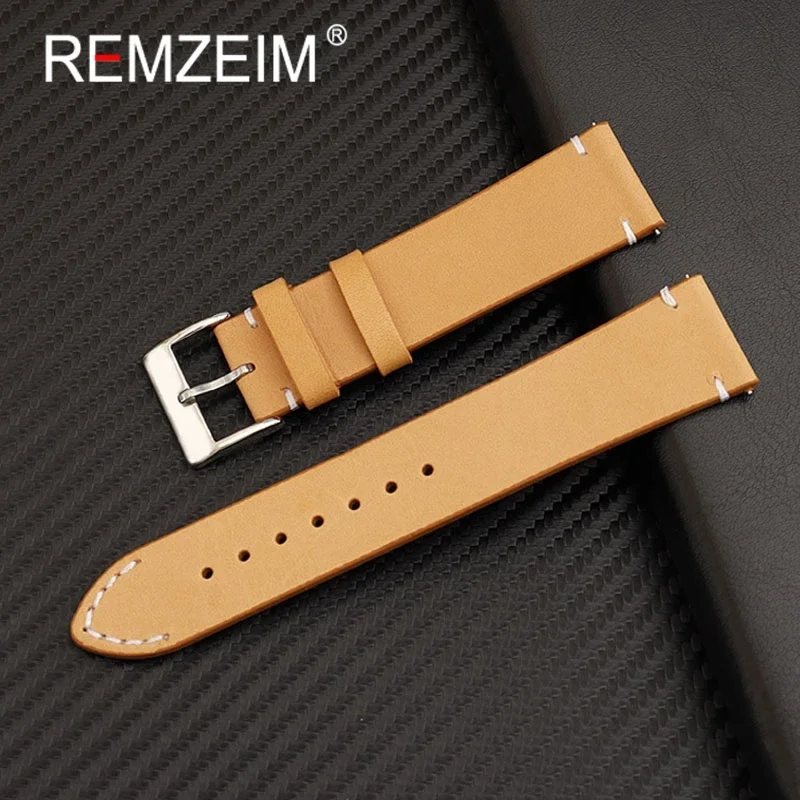 REMZEIM Hot Sale Quick Release Leather Watch Straps 16mm 18mm 20mm 22mm 24mm Watchbands Calfskin Leather Bracelet  Buckle