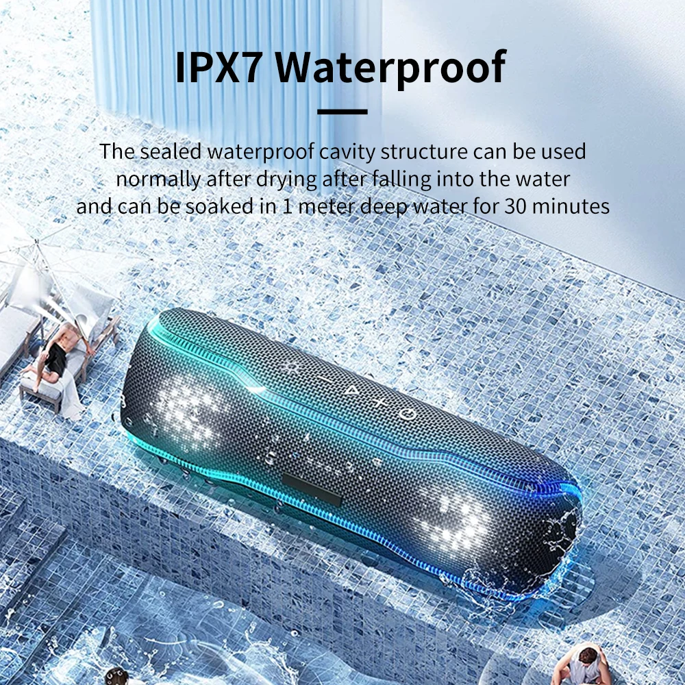 F10 Portable Bluetooth Speaker IPX7 Waterproof Wireless Outdoor subwoofer Speakers with RGB Light stereo Bass for Travel Party