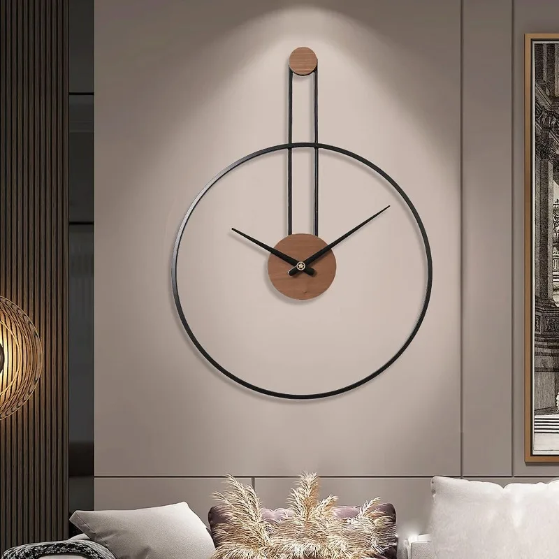 YISITEONE Medium Decorative Wall Clock for Living Room,Metal Walnut Dial Home Decor Silent Non Ticking Lightweight Clocks