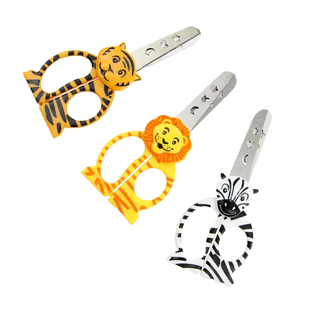 3Pcs Anti Scratch Scissors Precise Cuts Cartoon Animal Design Zebra Tiger Lion for DIY Crafts Cartoon Scissors