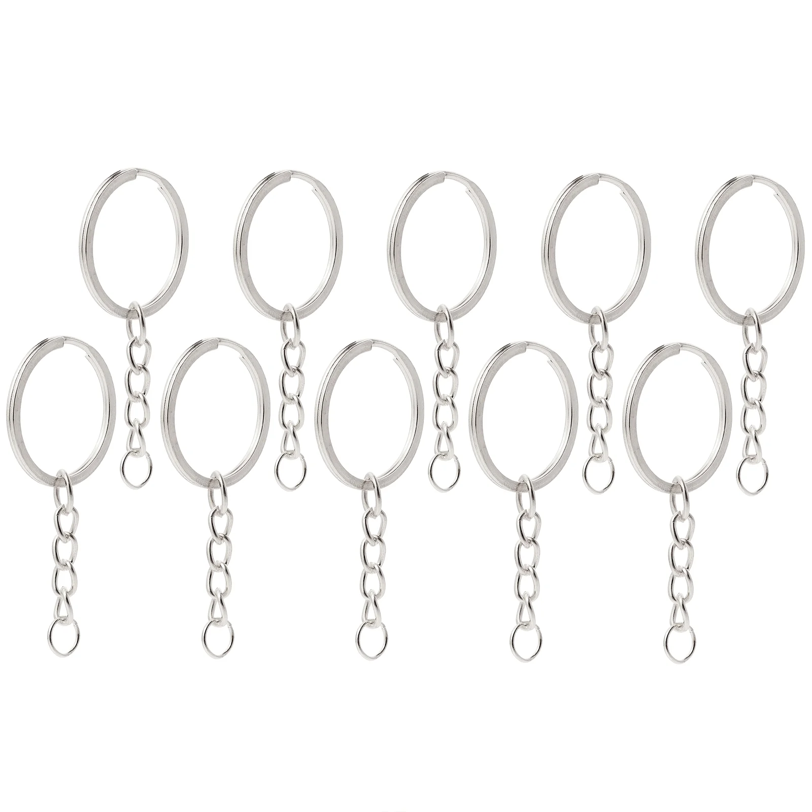 10 Pcs Key Chain Pendant Split Keychain Charm DIY Accessory Keychains Rings Lanyard Stainless Steel Bulk