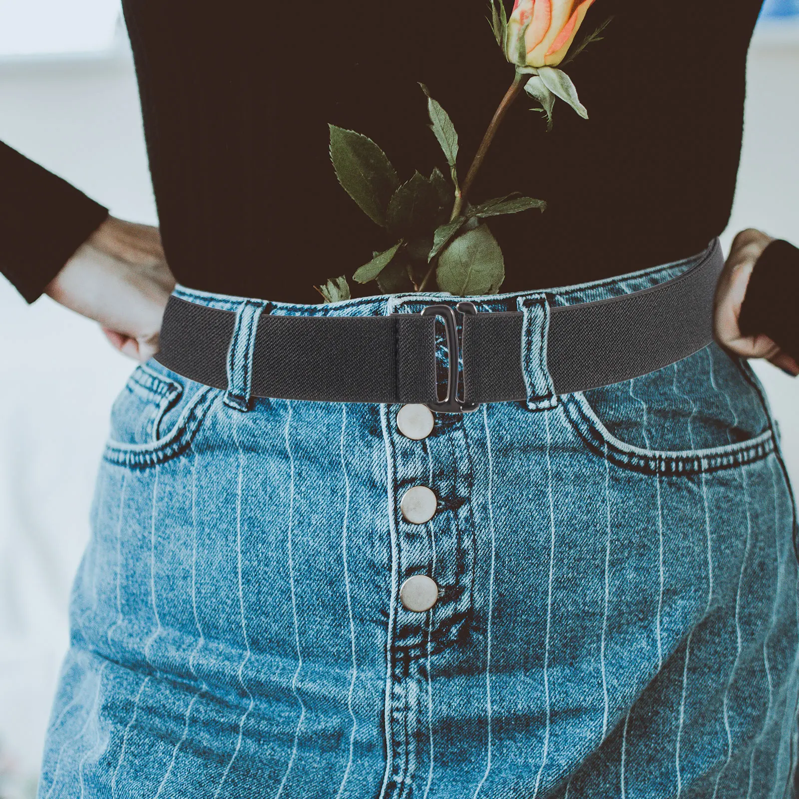 حزام مرن غير مرئي للرجال والنساء ، بنطلون أسود ، أحزمة مشبك جانبي ، مانع للانزلاق ، خصر مطاطي ، صبي