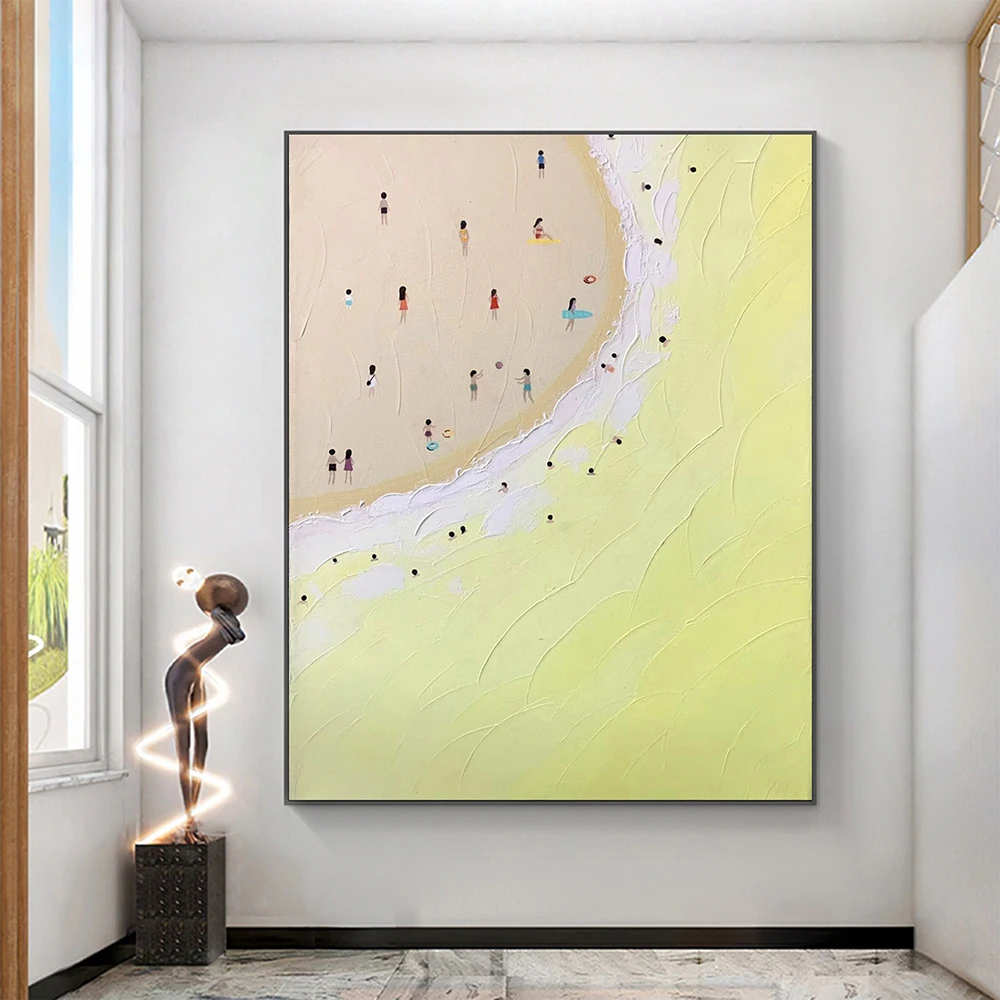 

Handmade Oil Painting Original Summer Beach Oil Painting on Canvas Textured Wall Art Abstract Yellow Sea Art Bedroom Decor