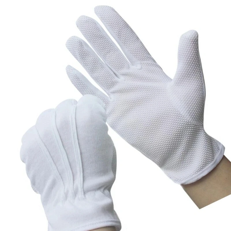 2/6Pairs White Gloves With Non-slip Dotted Parades Gloves Marchings Band Etiquette Gloves For Jewelry Formal Event Men Women