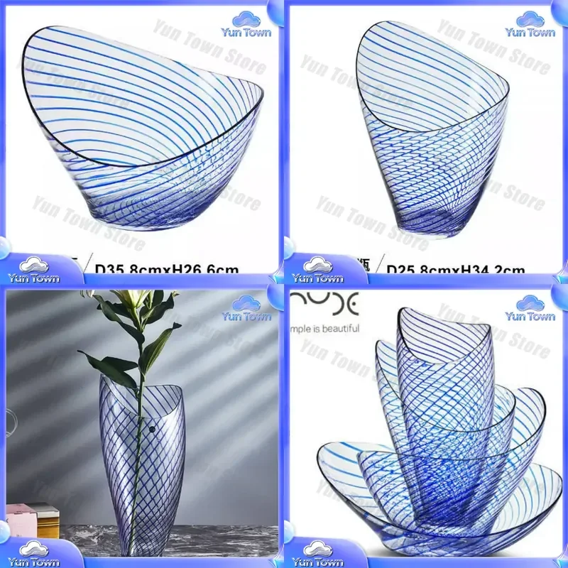 NUDE for Creative Striped Crystal Glass Vase for Flower Arrangement Home Decor Living Room Coffee Table Ornament Home &