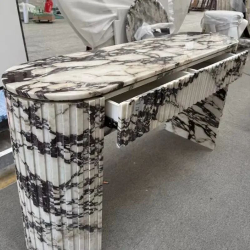 Calacatta Viola Violet Marble Console Table White Marble for Outdoor Application for Home Hotel Residence Hall or Villa