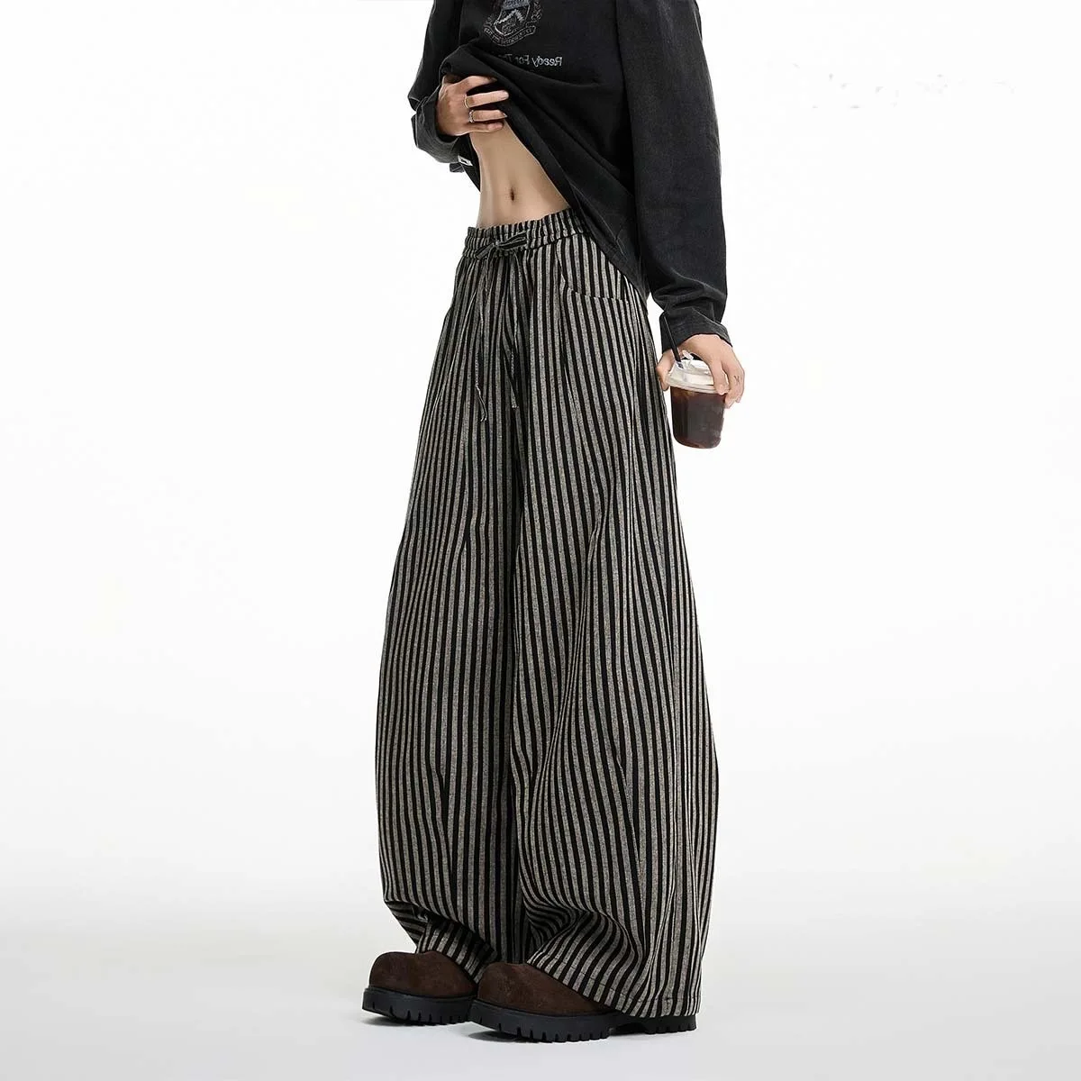 

Spring Summer New Fashion Men's Striped Casual Trendy Simple Basic Daily Wide Leg Straight Trousers Male Pants Bottom Clothes