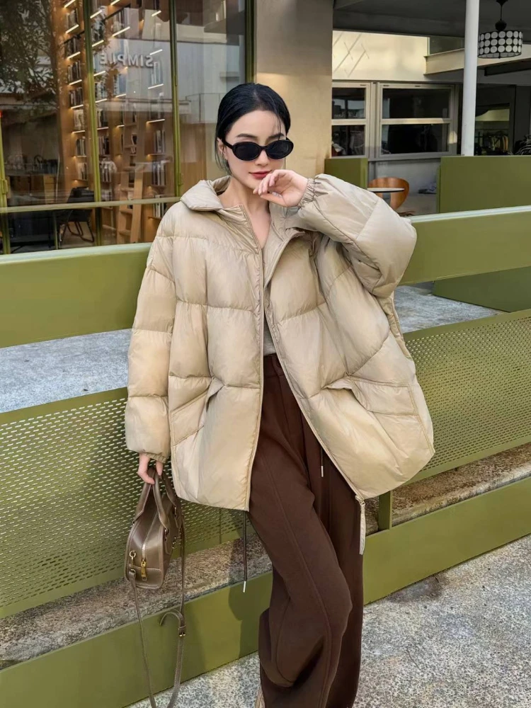 Women White Duck Down Jacket 2025 New Winter Hooded Thick Warm Oversize Puffer Coat Female Casual Loose Parkas Pocket Outwear