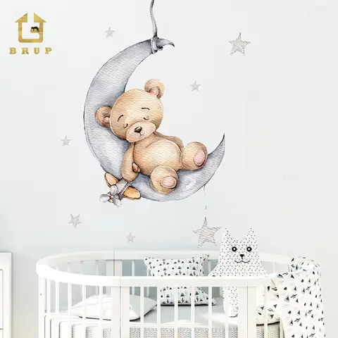 Baby Room Cartoon Bear Moon and Stars Wall Decals BRUP