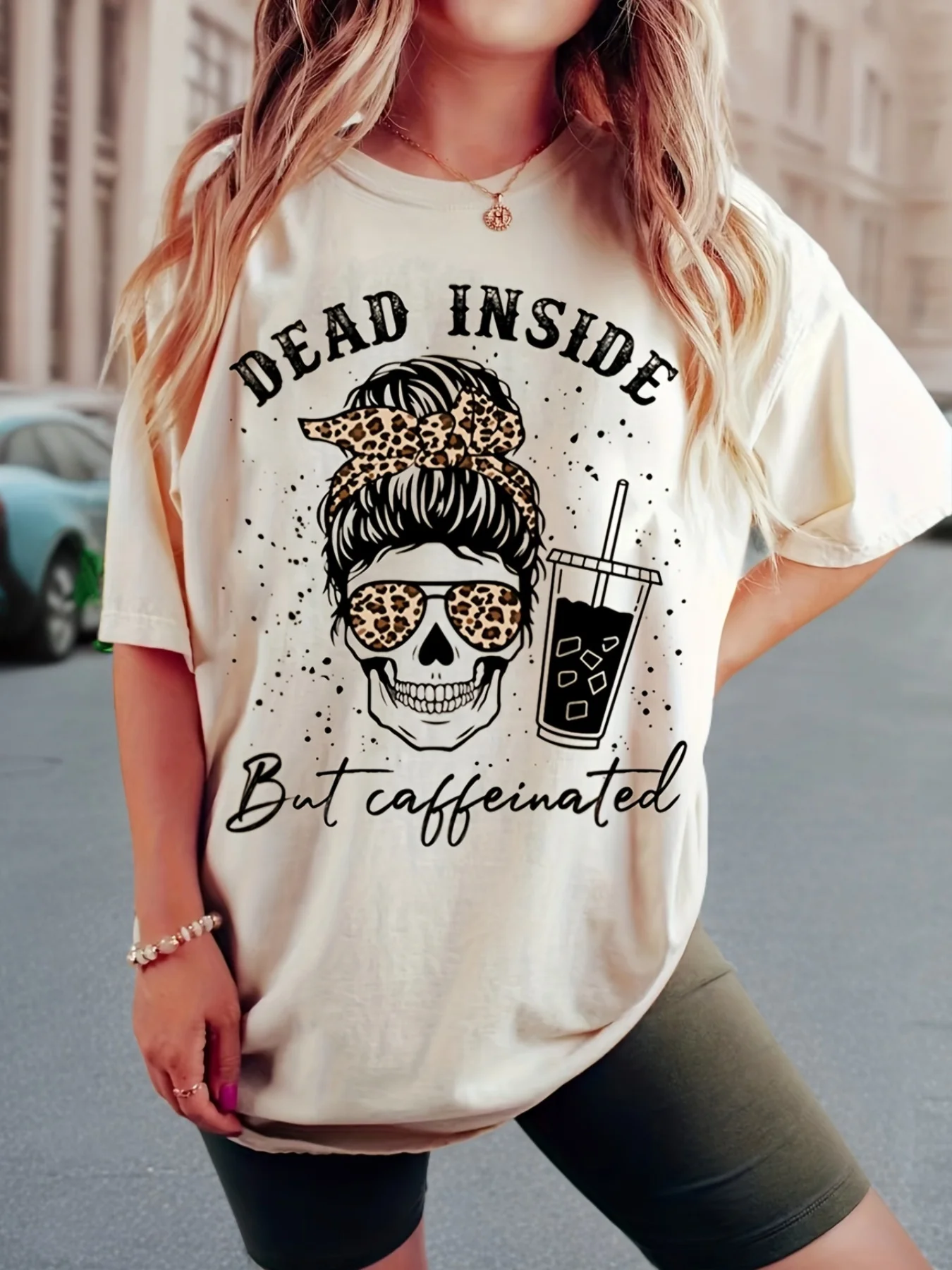 Halloween Leopard Skull Print Crew Neck T-Shirt 100% Cotton Casual Short Sleeve Top for Spring & Summer Women's Clothing