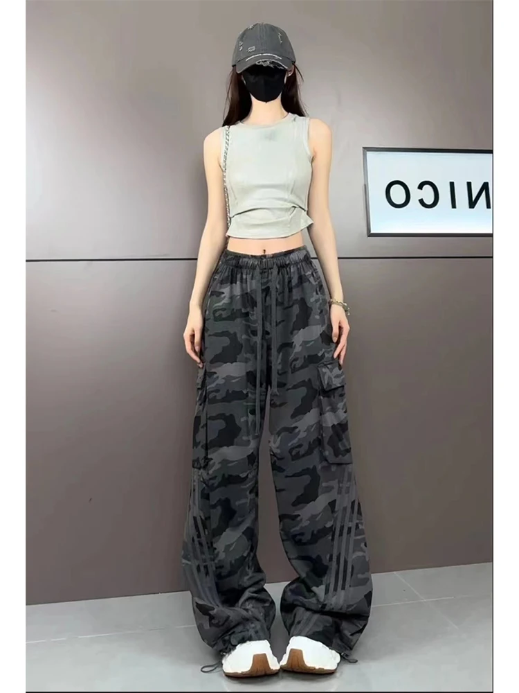 Women Wine Red Camouflage Cargo Pants Baggy Y2k Streetwear Parachute Pants Vintage Harajuku 90s Aesthetic Trousers Clothes 2024