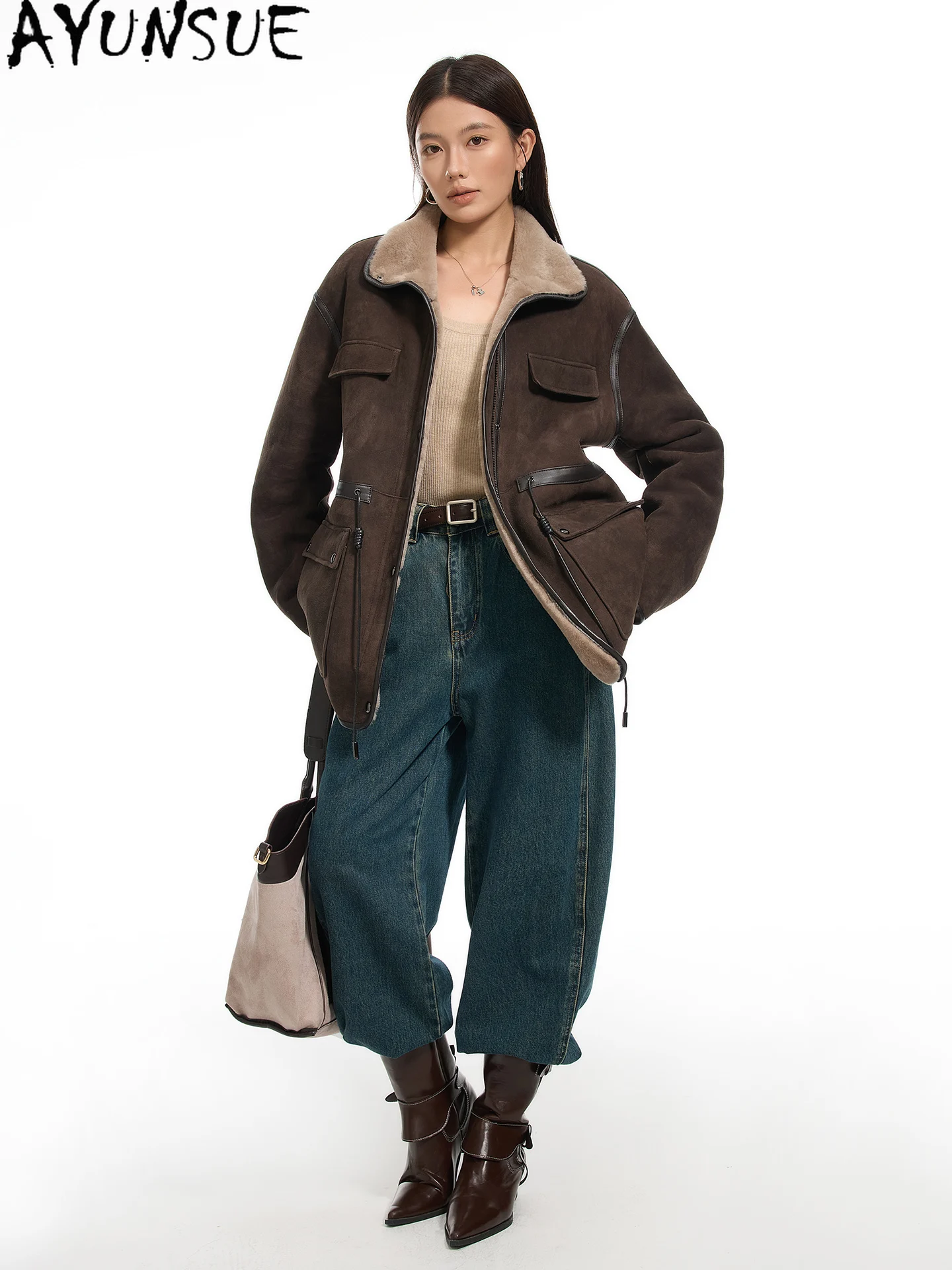 AYUNSUE veste en cuir véritable femmes manteau en peau de mouton mérinos laine d'agneau manteaux de fourrure naturelle vêtements d'hiver chauds femme 2025 Шуба Ж Jayacud