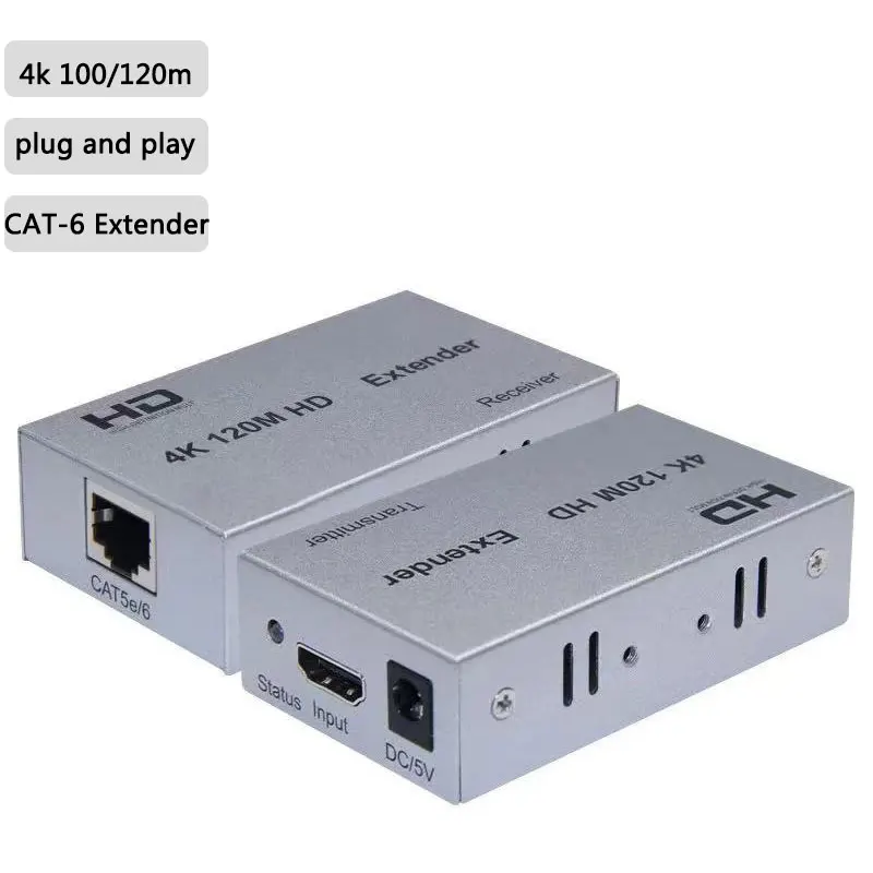 

4k 120M for HDMI-compatible Extender Via Cat5e Cat6 Rj45 Ethernet Cable Video Converter Vs 1080p Cable Transmitter Receiver