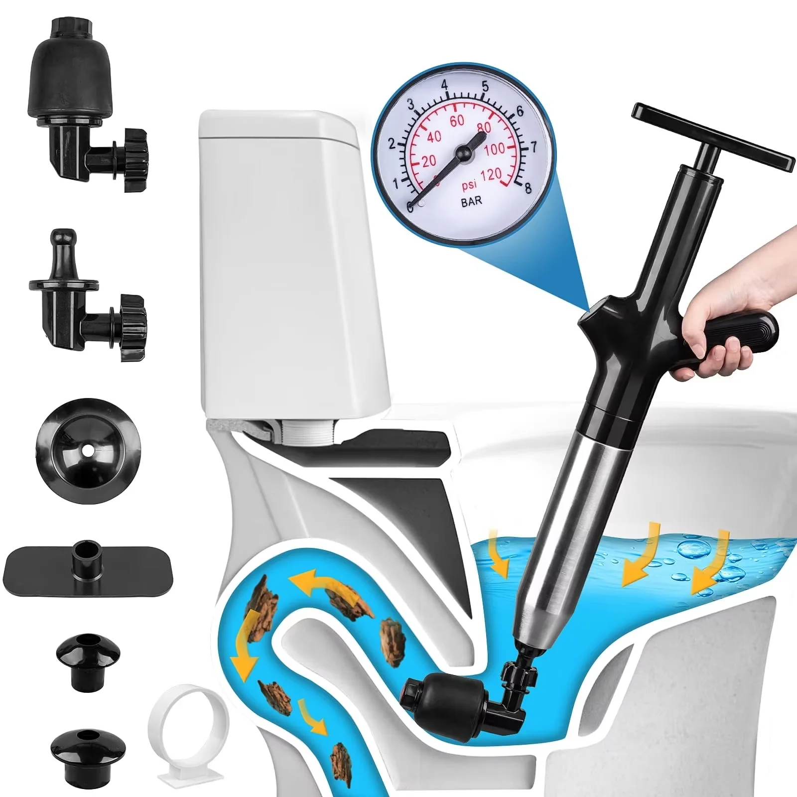 

High Pressure Electric Toilet Unclogger Air Dredge Tool Portable Sewer Drain Pipe Clog Remover for Household Bathroom