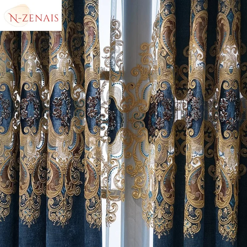 

Custom Size！！European Luxury Embroidered Chenille Fashion Atmospheric Elegant Curtains for Living Dining Room Bedroom Decor